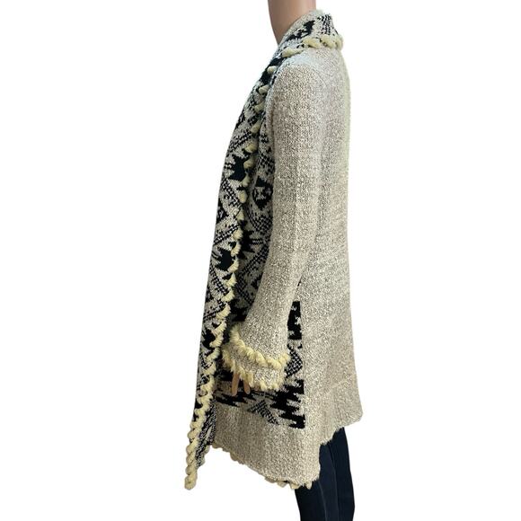 Venus Boho Duster Cardigan XS Southwestern Print Bell Sleeve Faux Fur Trim Soft - Picture 4 of 10